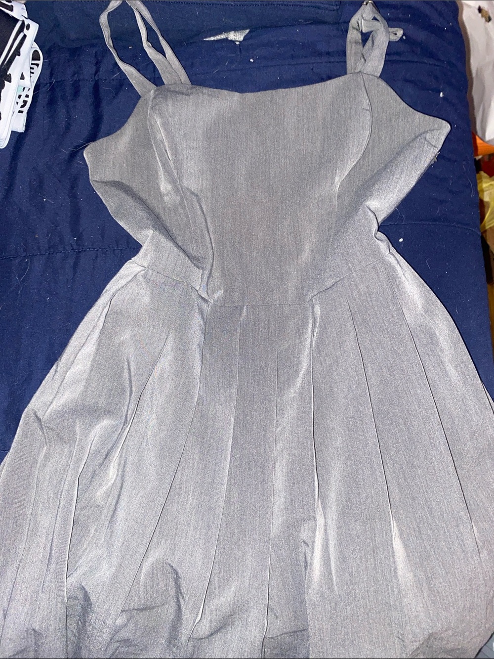 Strapless Silver Pleated Fit-and-Flare Dress